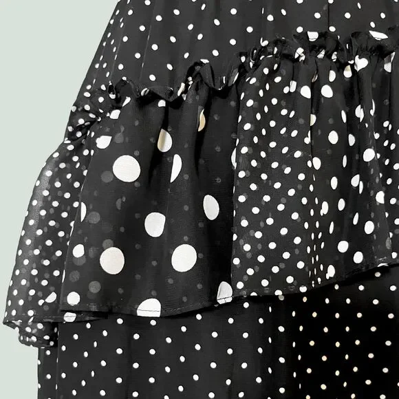 Betsey Johnson Black & White Polka Dot Halter Cocktail Dress | Semiformal Whimsy - Picture 4 of 9
